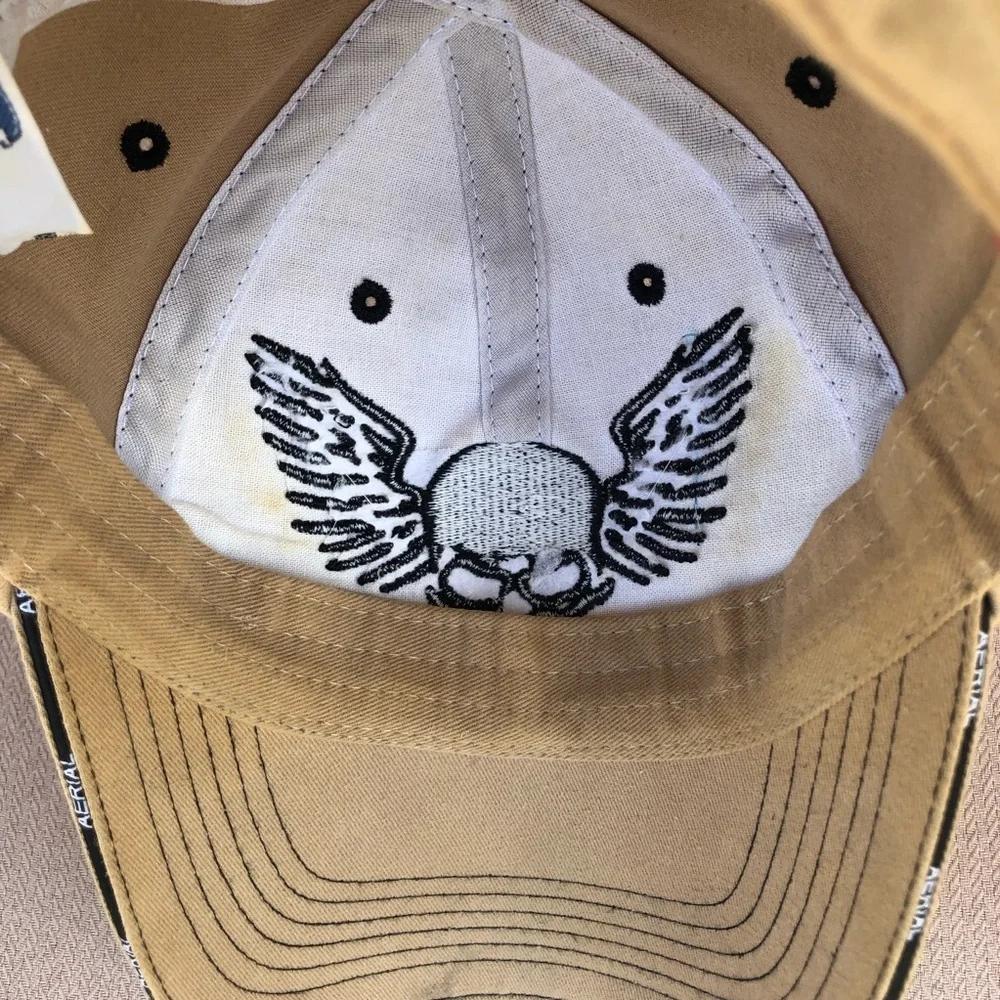 Aerial Tan Black Bold‎ Skull With Wings Adjustable Baseball Hat Cap_10